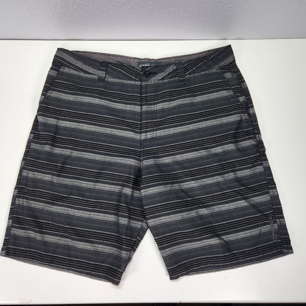 ONeill Mens 36 Black Striped Chino Shorts Lightweight Beach Skate Boardshorts